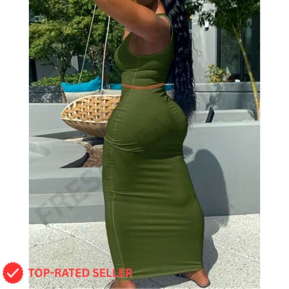 2 Piece Ribbed Knit Bodycon Maxi Dress Long Sleeve V Neck Club Wear - Picture 3 of 7